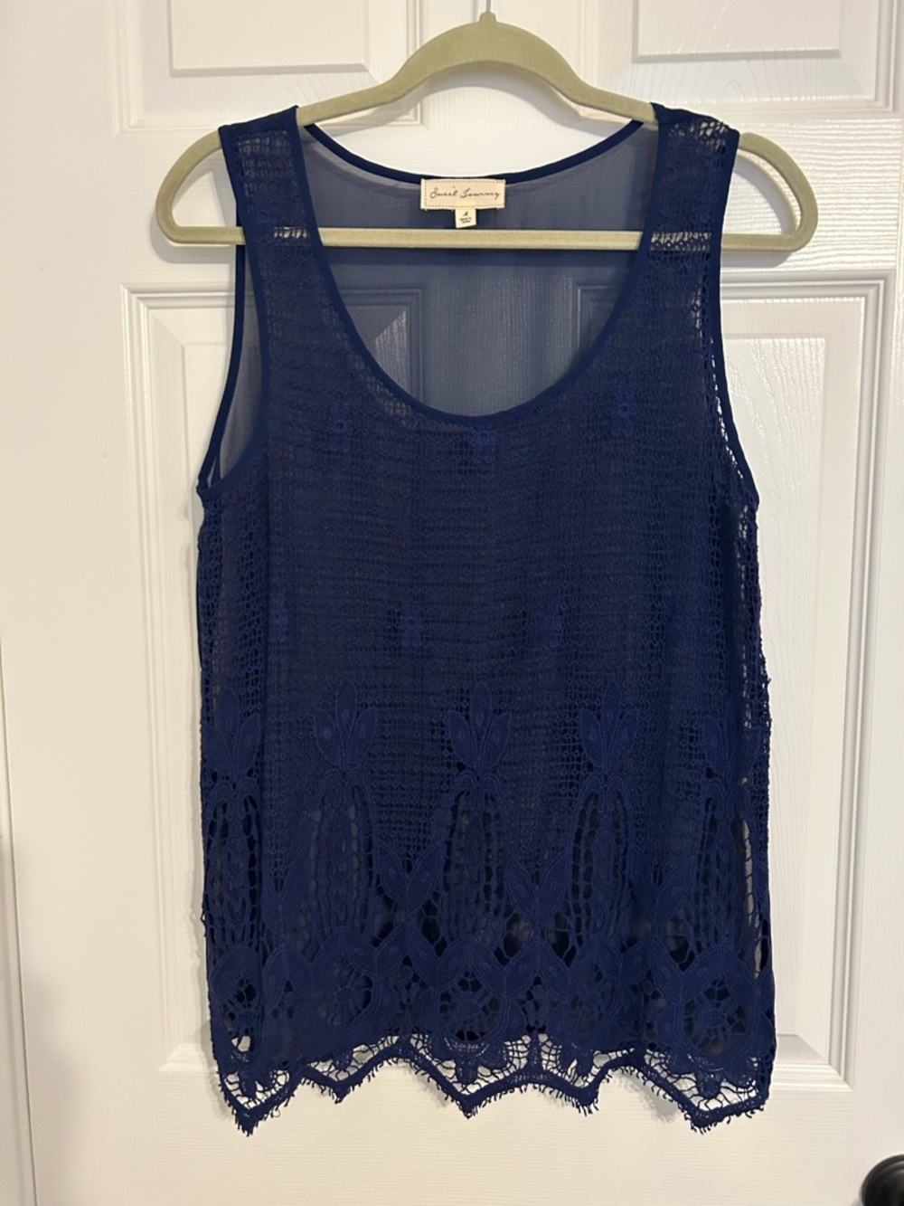 Sweet Journey Navy Crochet  Lace Tank Top